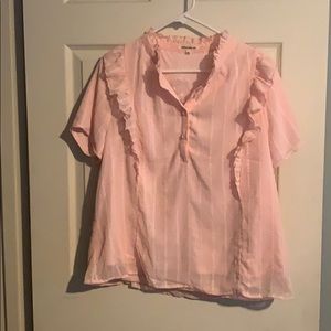 Blush top- sheer with ruffle detail